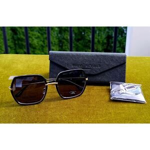 Privé Revaux By the Bay Black Gold Geometric Polarized Sunglasses w/ Case & Clot